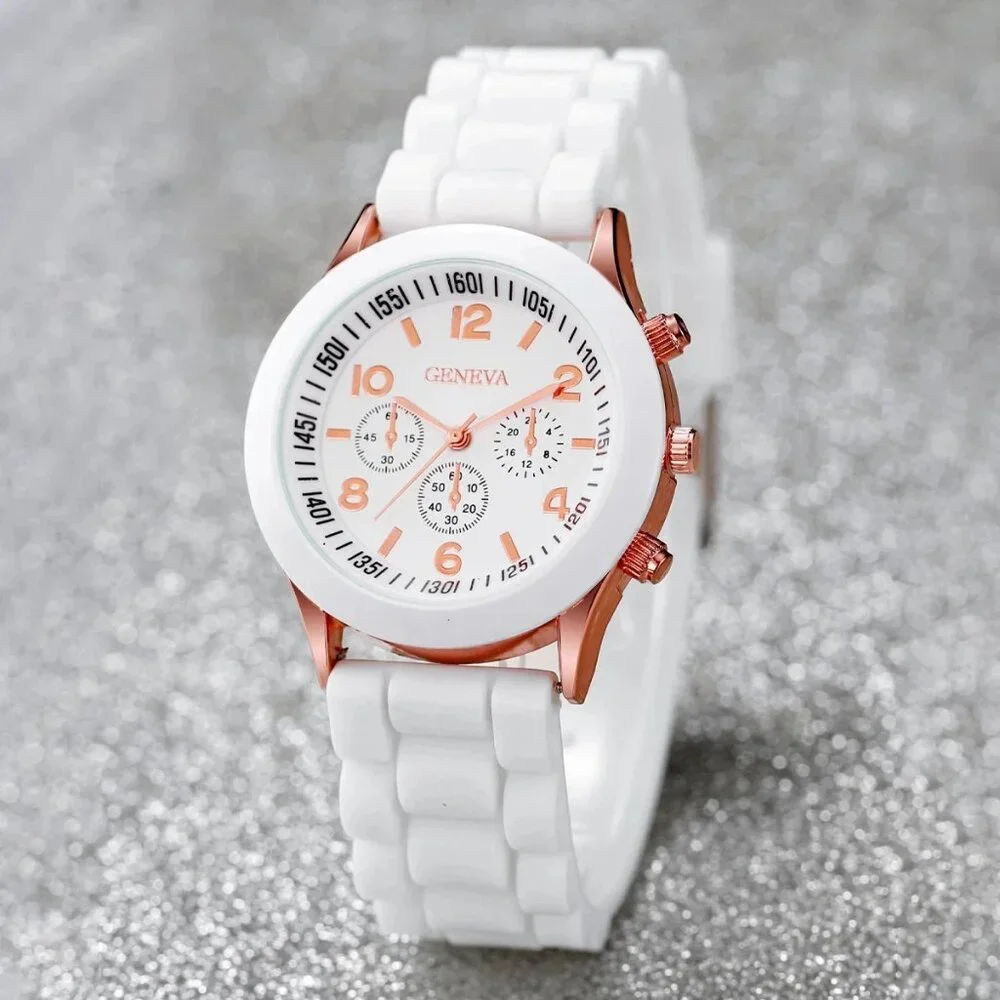 Vacation Women's Casual Silicone Band Analog Quartz Watch Heart Pearls Jewelry